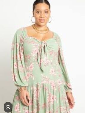 Eloquii Green Maxi Dress with Pink Floral Print